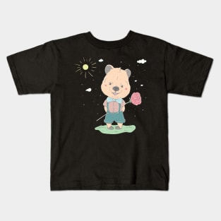 Lovely cute Quokka holds pink flower behind his back Kids T-Shirt